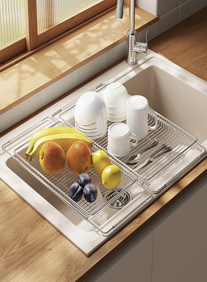 MINGFANITY Extendable Dish Drying Rack Over The Kitchen Sink, Vegetables & Fruits Rinse Rack, Stainless Steel Dish Drying Tray, Kitchen Strainer Colander, Foldable Rinsing Station - Image 5